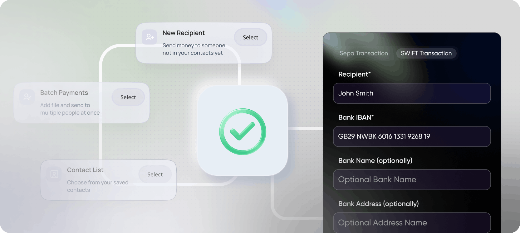 SEPA and SWIFT transfer interface